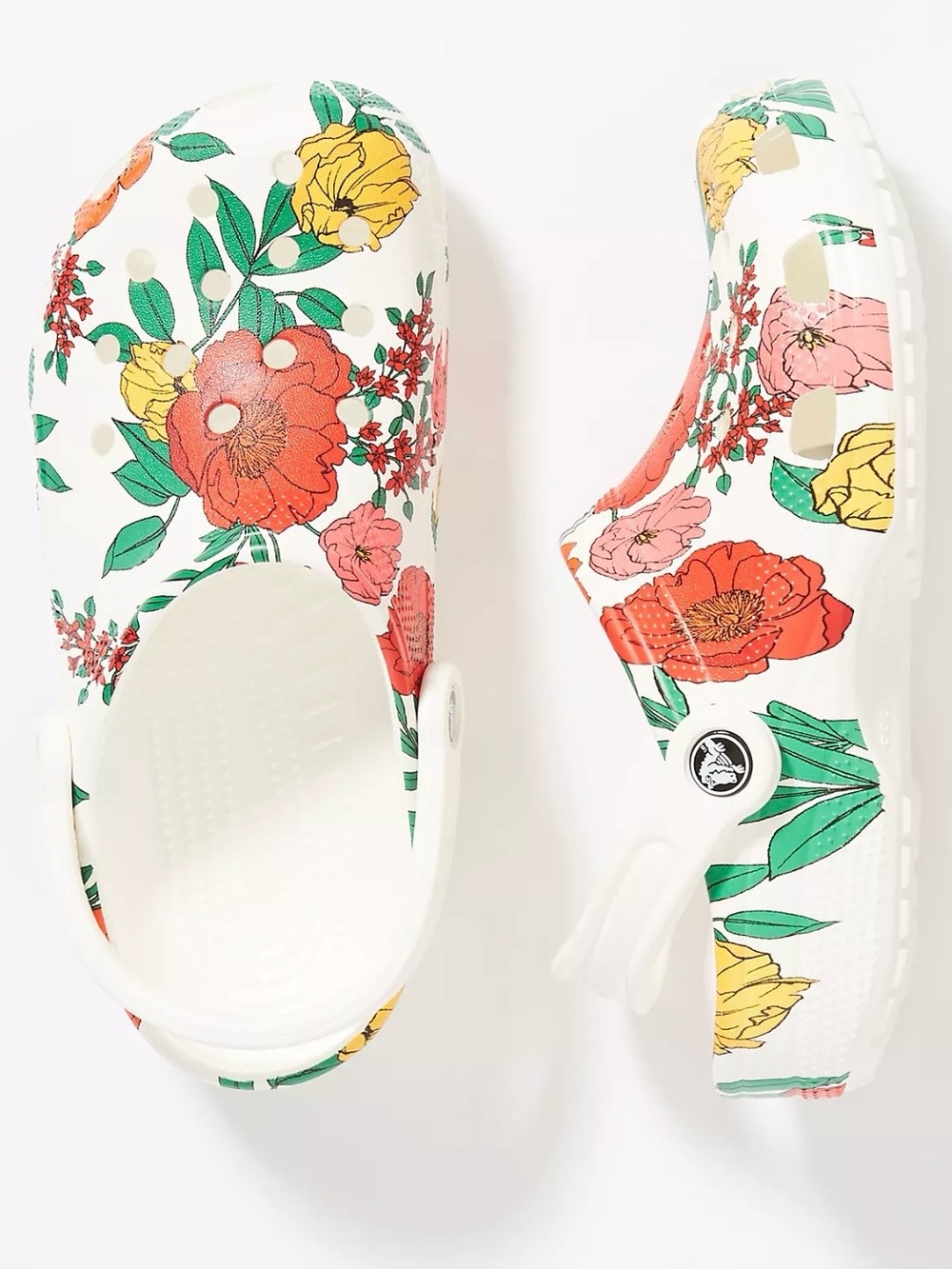 CROCS Classic Clog in White with Red, Orange, Yellow & Green Floral Print